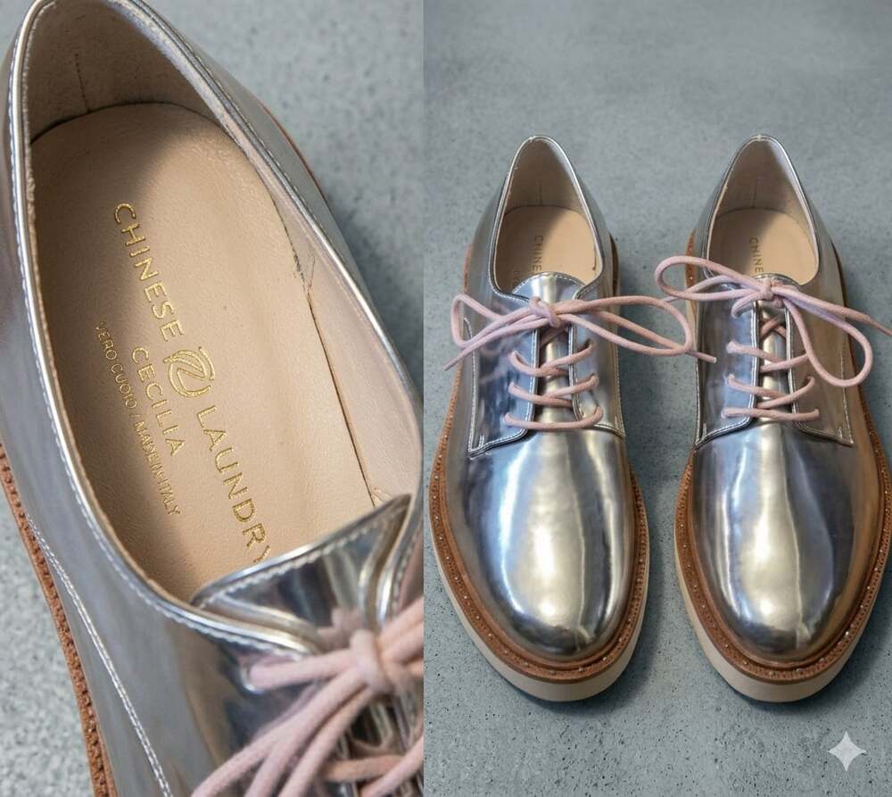 Chinese Laundry‎ Cecilia Silver Metallic Mirror Platform Oxford Shoes